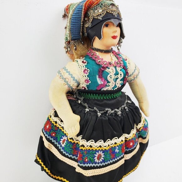 Czech Traditional Vintage 1950s Girl Doll Ornate Headdress Outfit Czechoslovakia - Picture 8 of 16